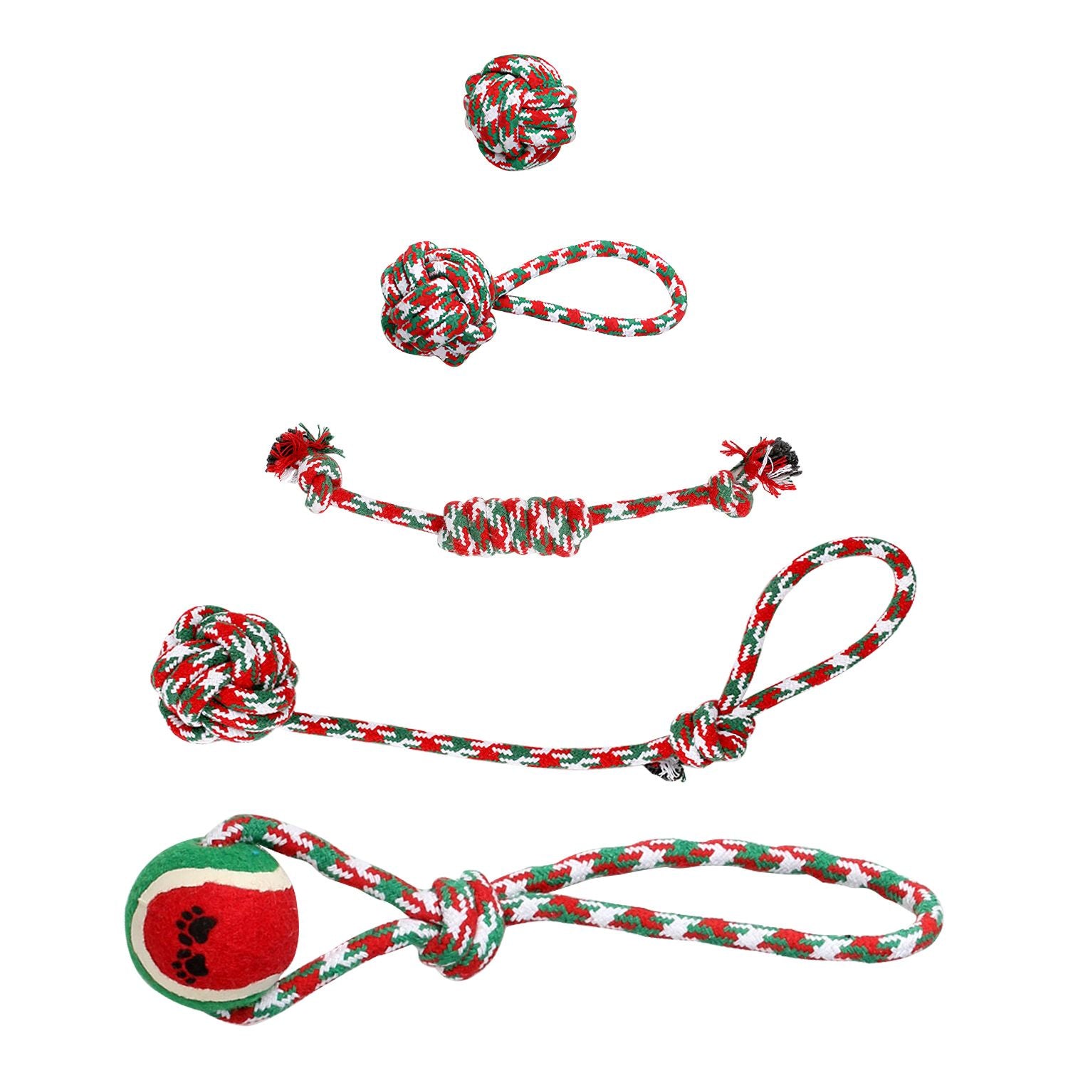 5Pcs Christmas Dog Rope Chew Toys Dog Interactive Toys Set for Puppy Small Medium Aggressive Chewers Dogs Training Teething Playing